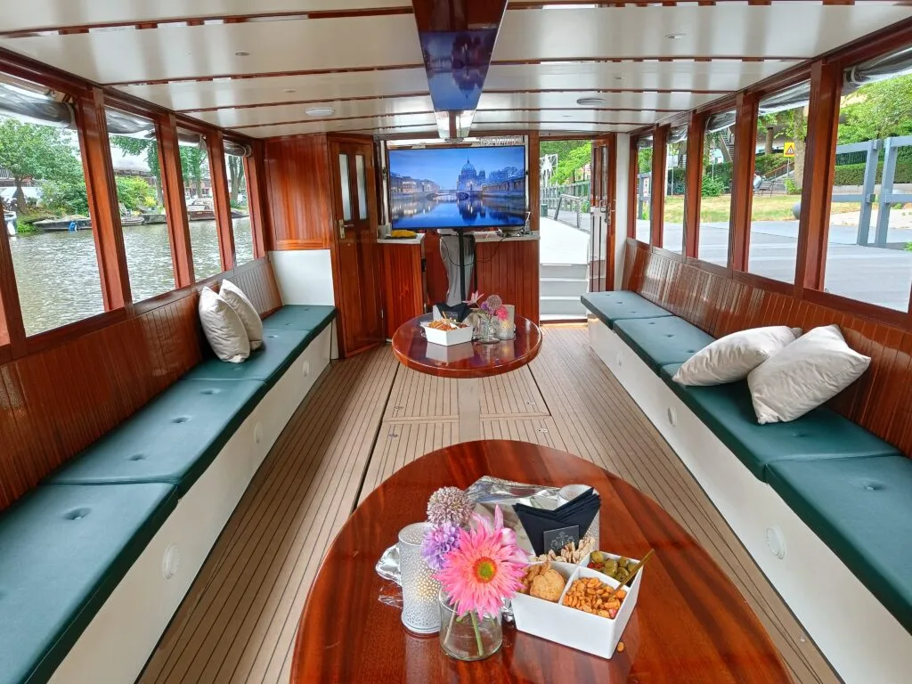 Meeting on boat with presentation screen